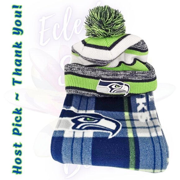 New Era Official Seattle Seahawks Cozy Winter Hat & Nice Warm Scarf Gift Set - Picture 2 of 16